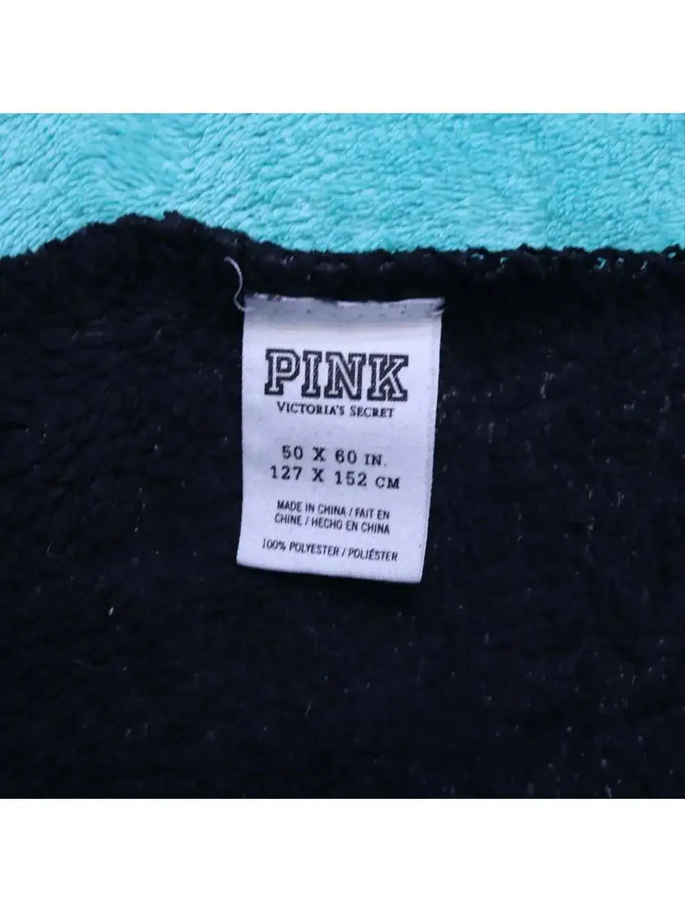 PINK Victoria's Secret 50x60 Plush Fleece Throw Blanket Aqua Mint Black White